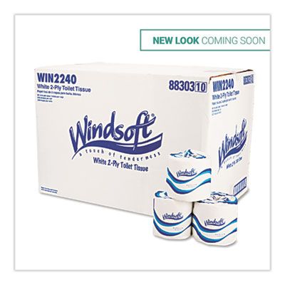 Windsoft 2240B 2 Ply Toilet Paper, 500 Sheets / Standard Roll, 4" x 3.75", White - 96 / Case