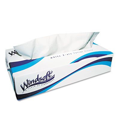 Windsoft 2360 Facial Tissue, 2 Ply, 100 Sheets / Pop-Up Box, 8" x 8", White - 30 / Case