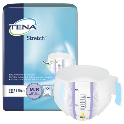TENA 67802 Stretch Incontinence Brief w/ Tabs, Adult Unisex, Medium (33 to 52"), Ultra Heavy Absorbency - 36 / Case