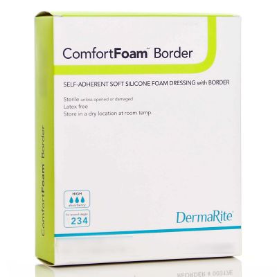 DermaRite 43880 ComfortFoam Border Silicone Foam Dressing, Sacral, 7-1/5" x 7-1/5", Sterile - 1 / Case