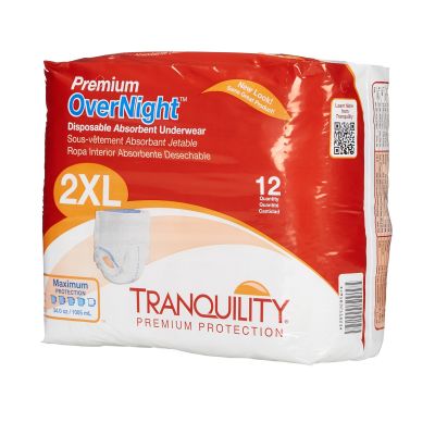PBE 2118 Tranquility Premium OverNight Absorbent Underwear, Adult Unisex, 2X-Large (62 to 80"), 34 oz Heavy Absorbency - 48 / Case