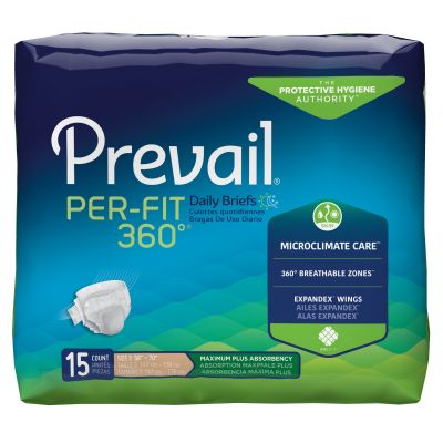 Prevail Per-Fit 360° Daily Adult Diapers with Tabs, X-Large (58 to 70 in.), Maximum Plus - 15 / Case